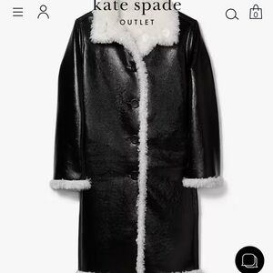 Kate Spade- Reversible Faux Patent Shearling Coat in Black w/ White Shearling, L